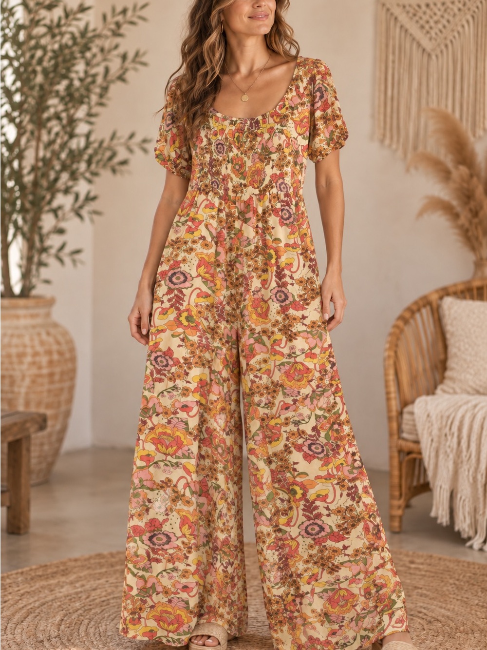 Cider Floral Wide-Leg Jumpsuit (090978) 🌼 ☀️